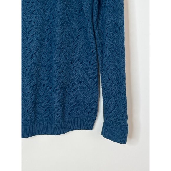 Talbot's Wool Blend Texture Stitch Ruffle Neck Pullover Teal Blue Sweater Size M - Picture 3 of 7